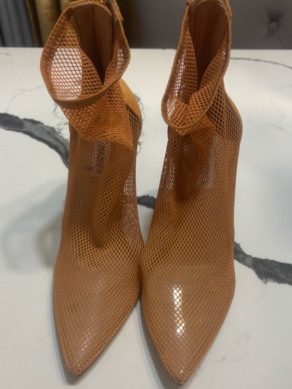 Steve Madden Women's Tan Mesh Pointed-Toe Ankle Booties